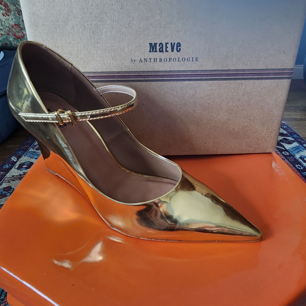 Maeve By Anthropologie Gold Wedge Maryjane Women's Shoes